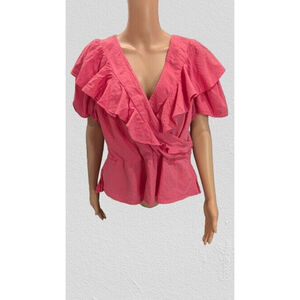 Tracy Reese Anthropologie Woman's Pink Shirt Sleeve Blouse Puff Sleeves 14